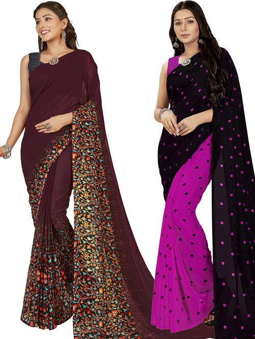 pack of 2 casual wear sarees with blouse - 21425454 - Very Small Image - 1