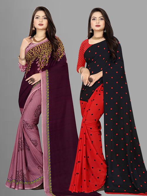 pack of 2 casual wear sarees with blouse - 21425455 - Very Small Image - 1