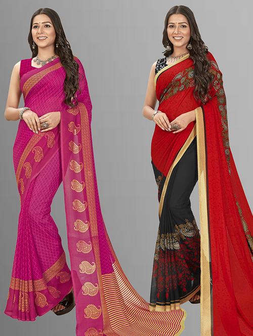 pack of 2 casual wear sarees with blouse - 21425456 - Very Small Image - 1