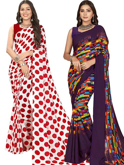 pack of 2 printed casual wear sarees with blouse - 21425458 - Very Small Image - 1