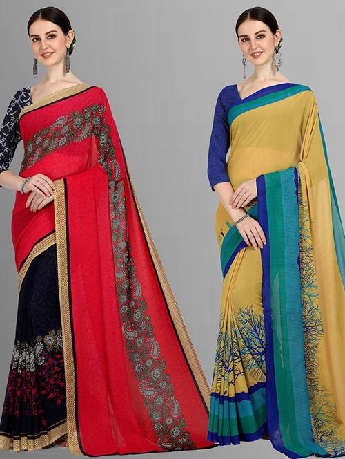 pack of 2 printed casual wear sarees with blouse - 21425465 - Very Small Image - 1