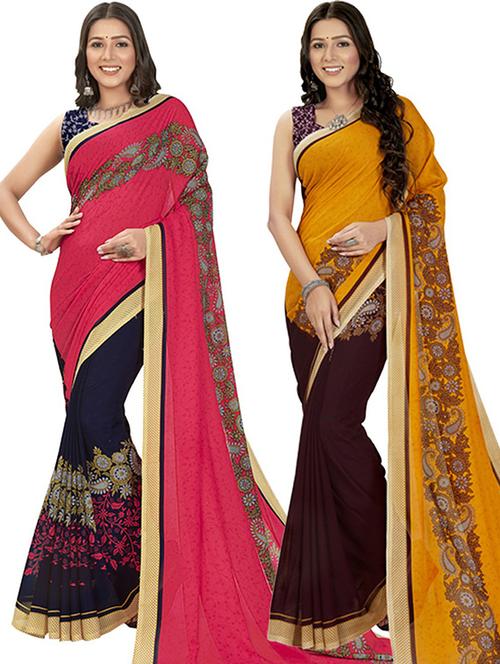 pack of 2 casual wear combo sarees with blouse - 21425466 - Very Small Image - 1