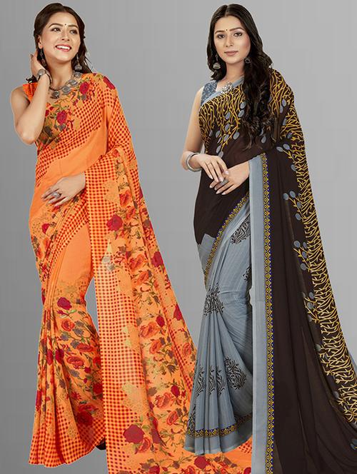 pack of 2 printed casual wear sarees with blouse - 21425468 - Very Small Image - 1