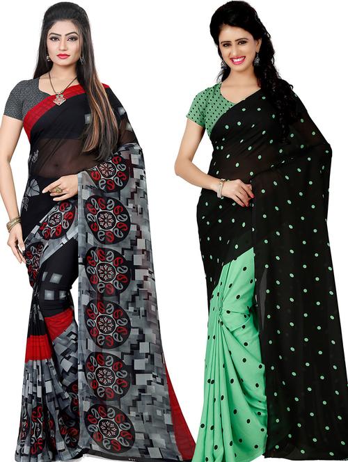  women pack of 2 casual wear combo sarees with blouse - 21425470 - Very Small Image - 1