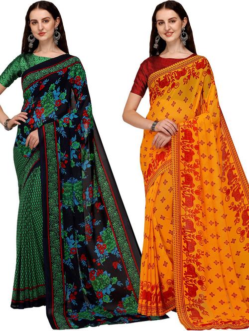 pack of 2 casual wear combo sarees with blouse - 21425504 - Very Small Image - 1