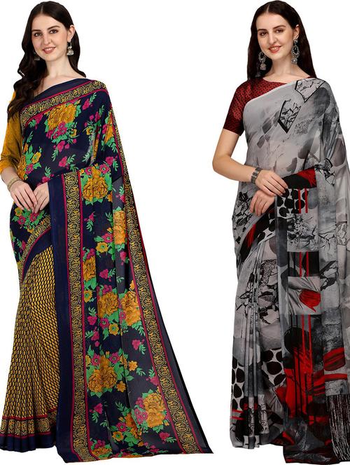  women pack of 2 casual wear combo sarees with blouse - 21425505 - Very Small Image - 1