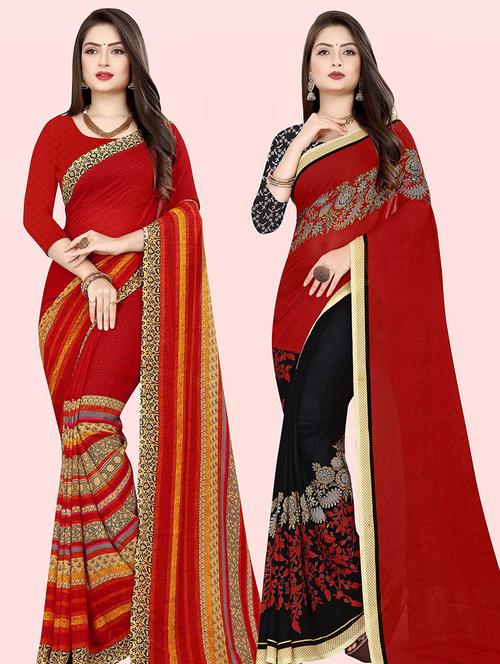  women pack of 2 casual wear combo sarees with blouse - 21425507 - Very Small Image - 1