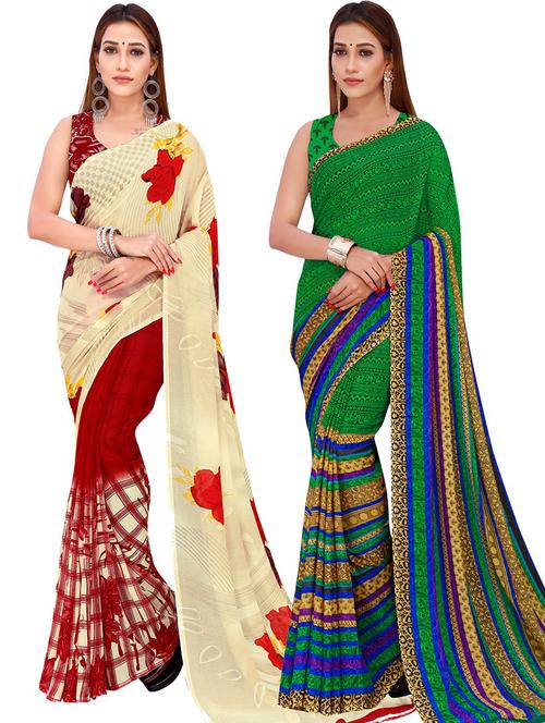 pack of 2 printed casual wear sarees with blouse - 21425511 - Very Small Image - 1