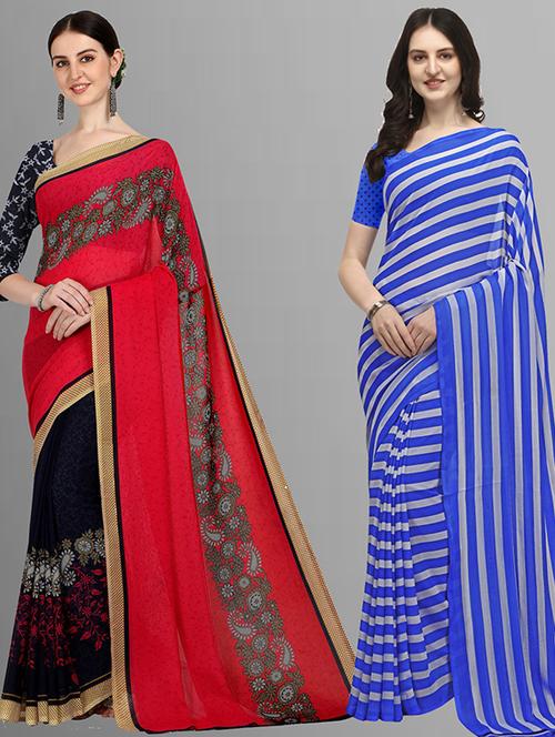 pack of 2 casual wear combo sarees with blouse - 21425516 - Very Small Image - 1