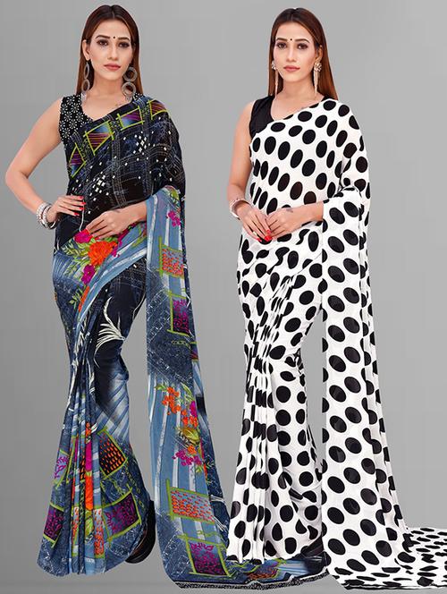 pack of 2 casual wear sarees with blouse - 21425520 - Very Small Image - 1