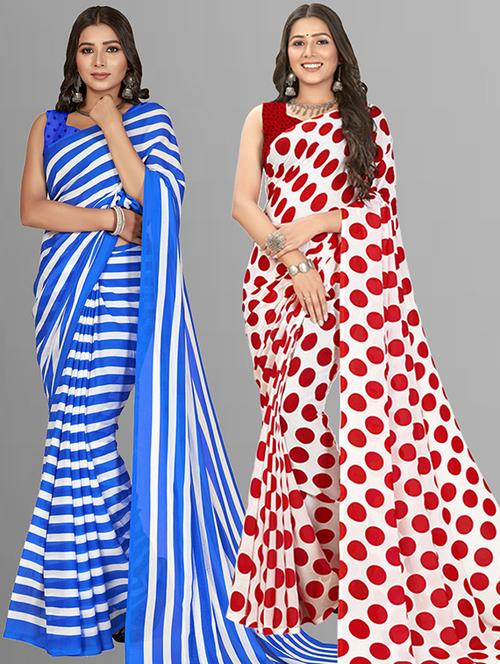 pack of 2 casual wear combo sarees with blouse - 21425522 - Very Small Image - 1