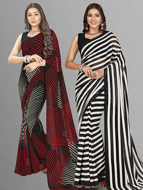  women pack of 2 casual wear combo sarees with blouse - 21425523 - Very Small Image - 1