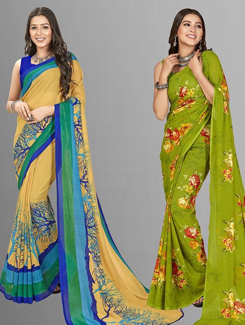 pack of 2 casual wear sarees with blouse - 21425525 - Very Small Image - 1