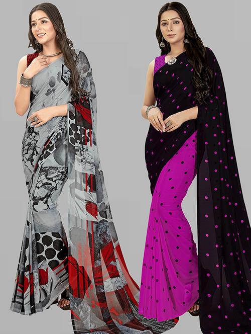  women pack of 2 casual wear combo sarees with blouse - 21425526 - Very Small Image - 1