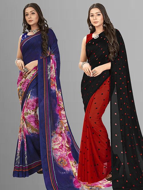 pack of 2 casual wear sarees with blouse - 21425527 - Very Small Image - 1