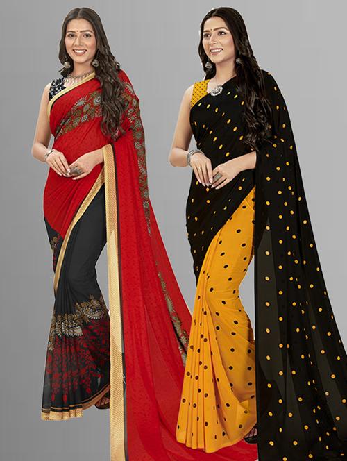 pack of 2 printed casual wear sarees with blouse - 21425528 - Very Small Image - 1