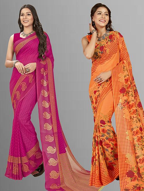 pack of 2 printed casual wear sarees with blouse - 21425531 - Very Small Image - 1