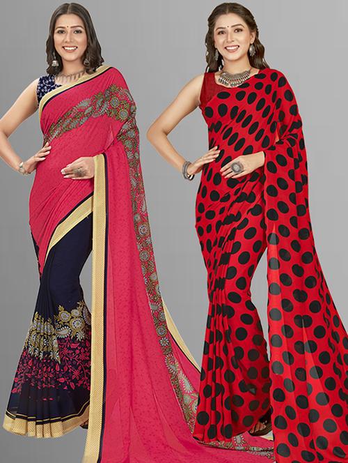 pack of 2 casual wear combo sarees with blouse - 21425532 - Very Small Image - 1