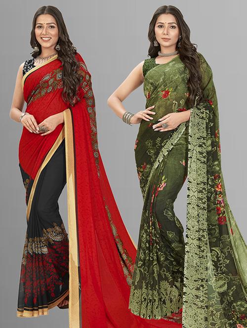  women pack of 2 casual wear combo sarees with blouse - 21425533 - Very Small Image - 1