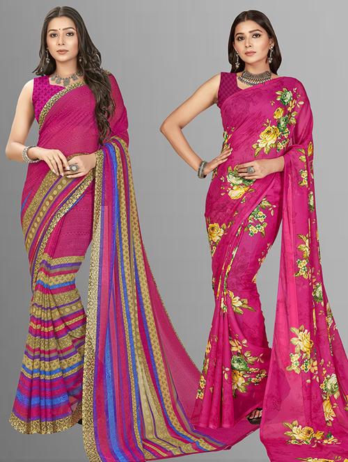 pack of 2 printed casual wear saree with blouse - 21425535 - Very Small Image - 1