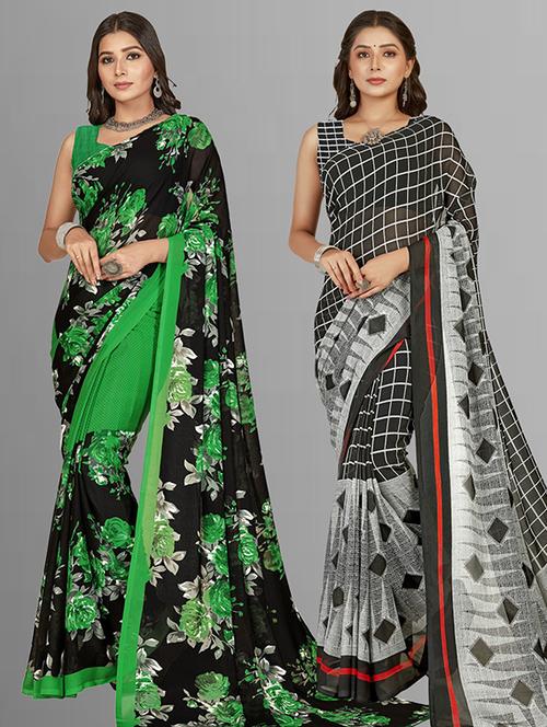 pack of 2 printed casual wear sarees with blouse - 21425540 - Very Small Image - 1