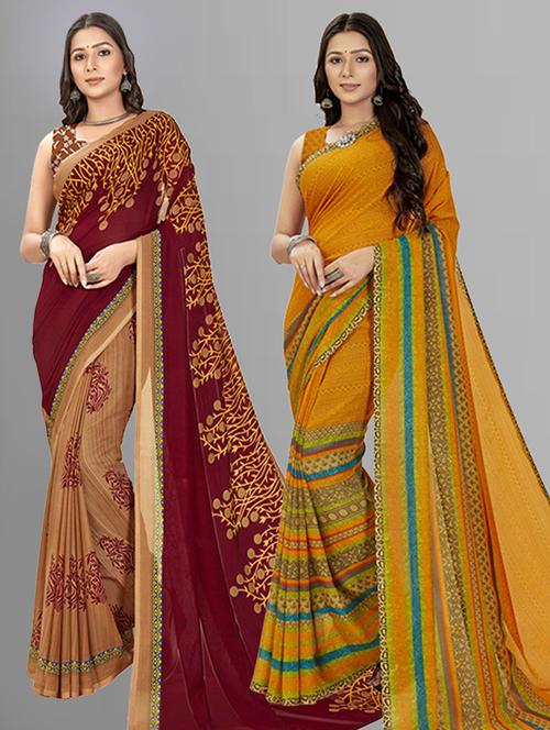  women pack of 2 casual wear combo sarees with blouse - 21425542 - Very Small Image - 1