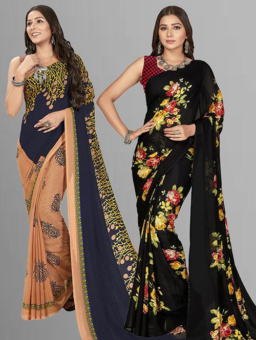 pack of 2 printed casual wear sarees with blouse - 21425568 - Very Small Image - 1