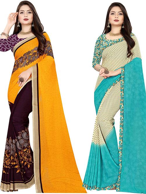 pack of 2 printed casual wear sarees with blouse - 21425569 - Very Small Image - 1