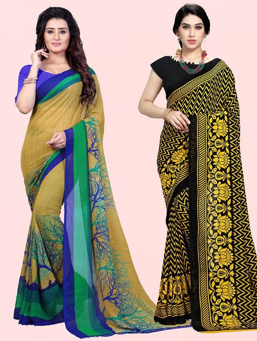 pack of 2 printed casual wear sarees with blouse - 21425577 - Very Small Image - 1