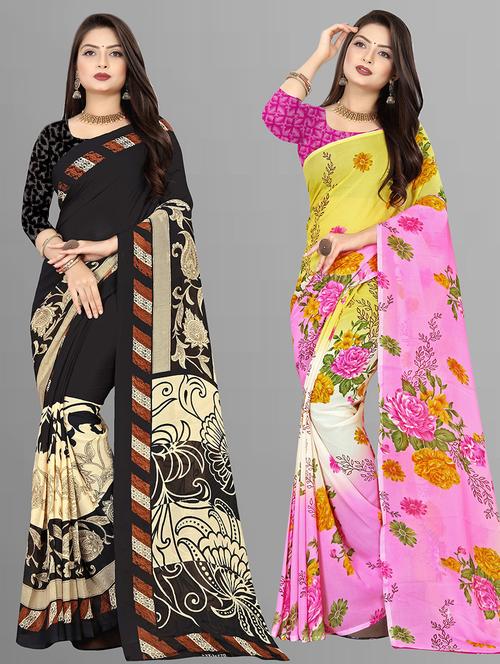  women pack of 2 casual wear combo sarees with blouse - 21425578 - Very Small Image - 1