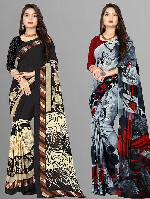 pack of 2 printed casual wear sarees with blouse - 21425581 - Very Small Image - 1