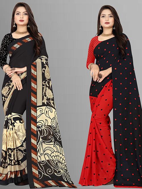  women pack of 2 casual wear combo sarees with blouse - 21425582 - Very Small Image - 1
