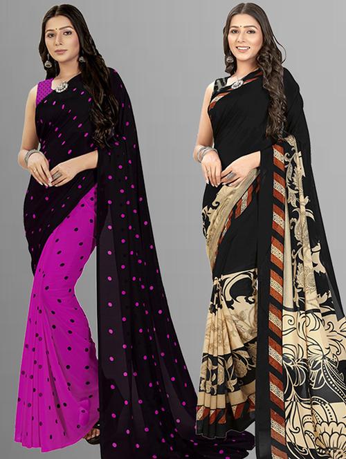 pack of 2 casual wear combo sarees with blouse - 21425585 - Very Small Image - 1