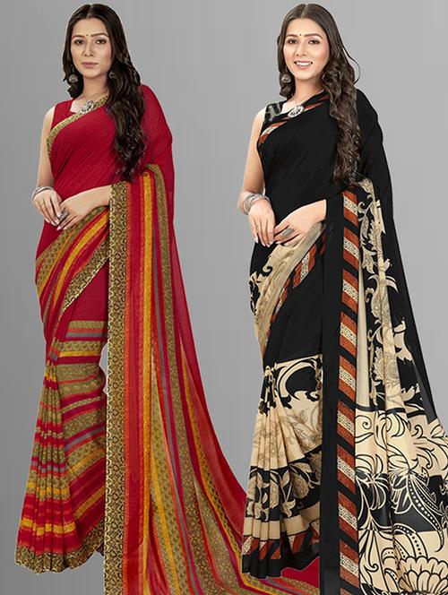 pack of 2 casual wear combo sarees with blouse - 21425586 - Very Small Image - 1