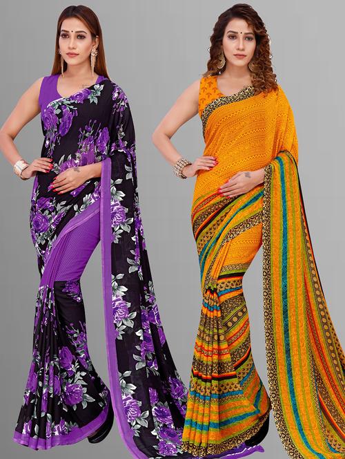 pack of 2 printed casual wear sarees with blouse - 21425590 - Very Small Image - 1