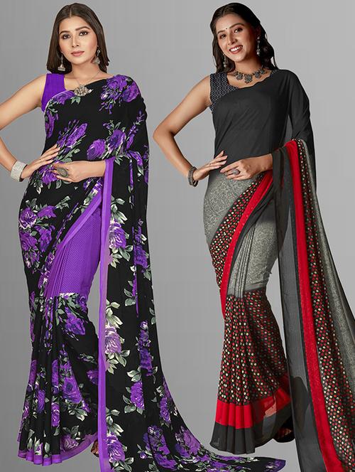 pack of 2 printed casual wear saree with blouse - 21425592 - Very Small Image - 1
