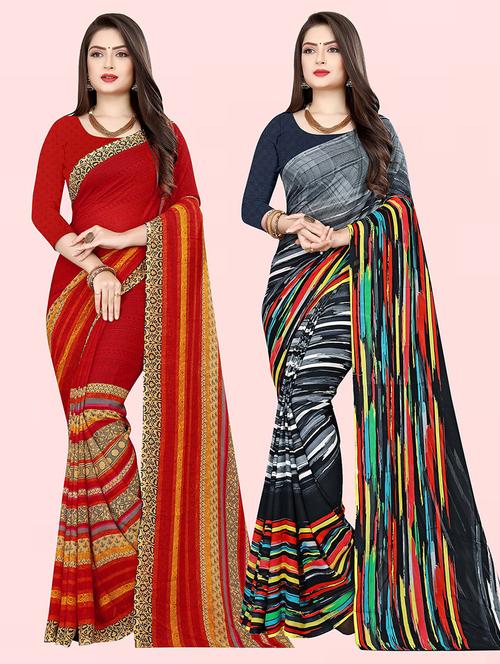 pack of 2 casual wear sarees with blouse - 21425593 - Very Small Image - 1
