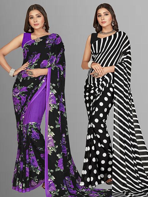 pack of 2 printed casual wear sarees with blouse - 21425594 - Very Small Image - 1