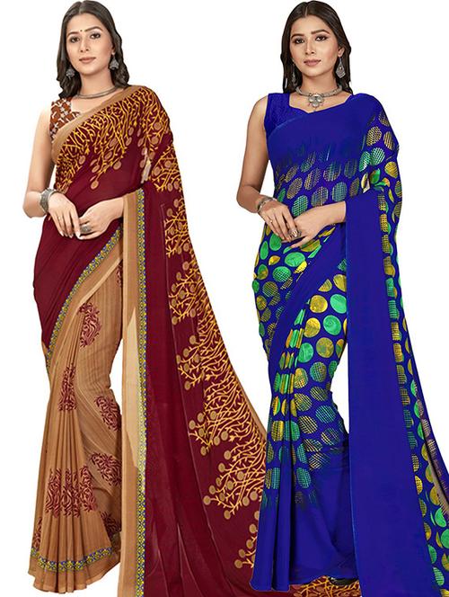 pack of 2 printed casual wear sarees with blouse - 21425596 - Very Small Image - 1