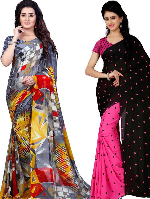 pack of 2 casual wear combo sarees with blouse - 21425597 - Very Small Image - 1
