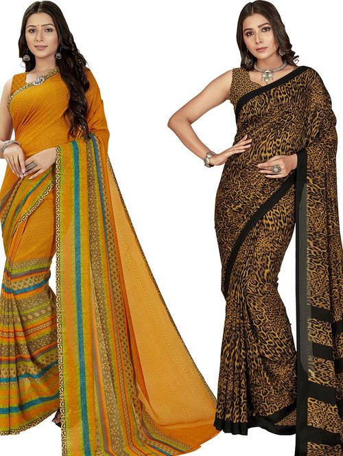 pack of 2 printed casual wear sarees with blouse - 21425599 - Very Small Image - 1