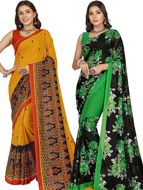  women pack of 2 casual wear combo sarees with blouse - 21425607 - Very Small Image - 1