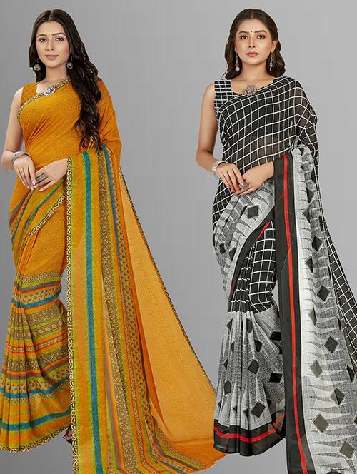 pack of 2 casual wear combo sarees with blouse - 21425633 - Very Small Image - 1