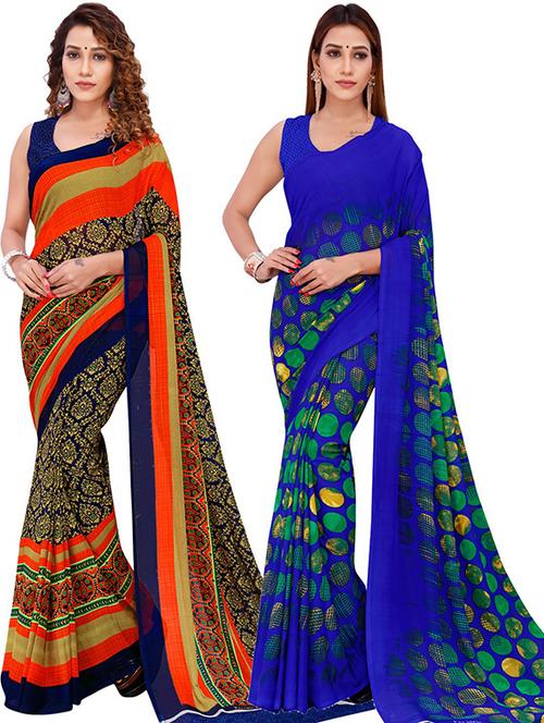 women pack of 2 casual wear combo sarees with blouse - 21425644 - Very Small Image - 1