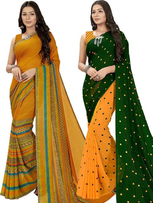 pack of 2 printed casual wear sarees with blouse - 21425646 - Very Small Image - 1