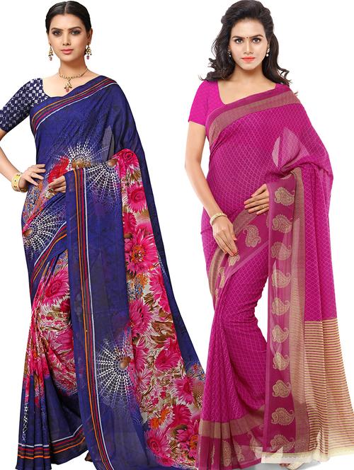 women pack of 2 casual wear combo sarees with blouse - 21425647 - Very Small Image - 1