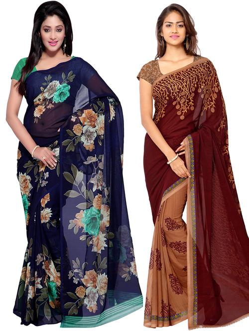 pack of 2 printed casual wear sarees with blouse - 21425648 - Very Small Image - 1