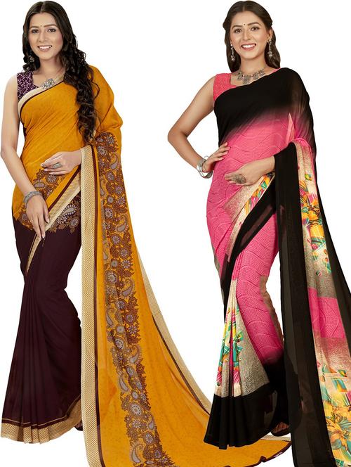 women pack of 2 casual wear combo sarees with blouse - 21425649 - Very Small Image - 1
