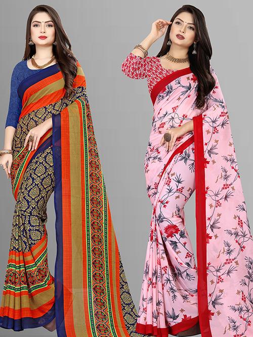 women pack of 2 casual wear combo sarees with blouse - 21425650 - Very Small Image - 1