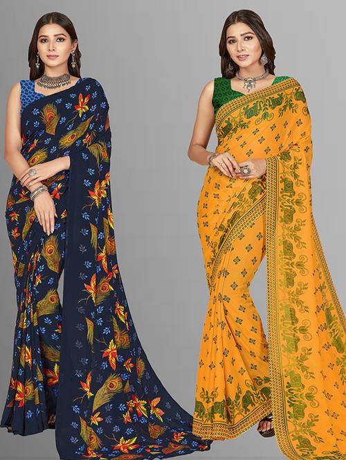 women pack of 2 casual wear combo sarees with blouse - 21425652 - Very Small Image - 1